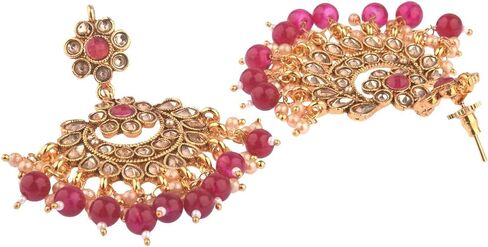 Efulgenz Indian Jewelry Choker Kundan Crystal Faux Pearl Necklace Earrings Maang Tikka Head Chain Bollywood Wedding Bridal Set for Women in Saudi Arabia