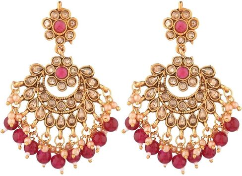 Efulgenz Indian Jewelry Choker Kundan Crystal Faux Pearl Necklace Earrings Maang Tikka Head Chain Bollywood Wedding Bridal Set for Women in Saudi Arabia