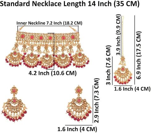 Efulgenz Indian Jewelry Choker Kundan Crystal Faux Pearl Necklace Earrings Maang Tikka Head Chain Bollywood Wedding Bridal Set for Women in Saudi Arabia