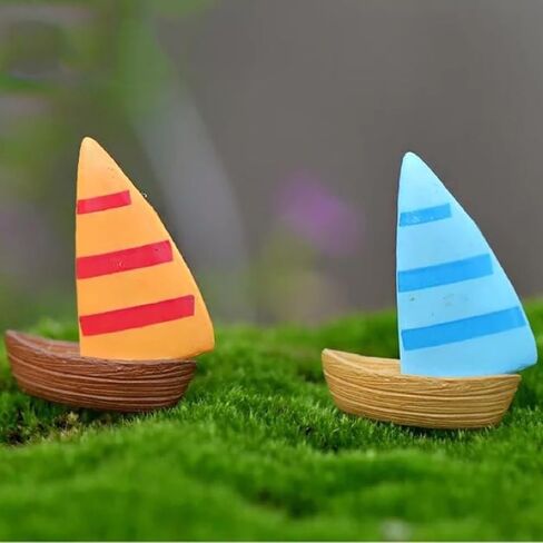 Terrarium Seashore Boat - 4 قطع صغيرة على الشاطئ، قارب شراعي على شكل نجم البحر، نموذج مركب شراعي مصغر، تماثيل قارب الشاطئ الخيالية، زينة لاستحمام الطفل، الأعمال اليدوية، صناعة الشموع، ديكورات المنزل in Kuwait