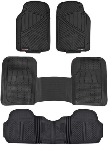Motor Trend FlexTough 3-Row Heavy Duty Rubber Floor Mats & Liners Mega Truck/SUV/Van Combo - Heavy Duty Odorless All Weather Protection, Universal Trim to Fit, Black in Saudi Arabia