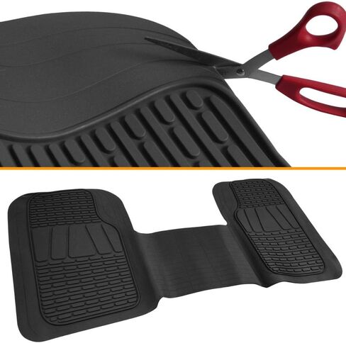 Motor Trend FlexTough 3-Row Heavy Duty Rubber Floor Mats & Liners Mega Truck/SUV/Van Combo - Heavy Duty Odorless All Weather Protection, Universal Trim to Fit, Black in Saudi Arabia