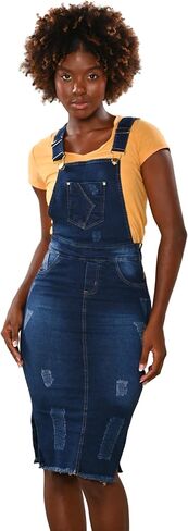 Denim Overall Skirt for Women Midi Length Pinafore Comfortable Stretchy Jean Side Slit in Saudi Arabia