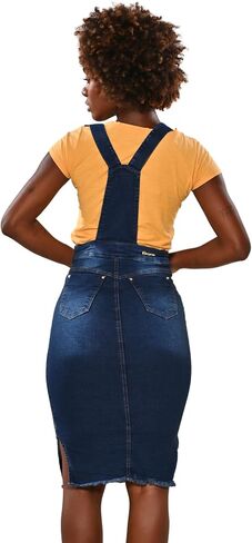 Denim Overall Skirt for Women Midi Length Pinafore Comfortable Stretchy Jean Side Slit in Saudi Arabia