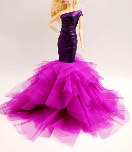 [فستان مصنوع يدويًا مناسب لدمية مقاس 12 بوصة] فستان حورية البحر أرجواني كلاسيكي بكتف واحد من Cora Gu / فساتين زفاف تناسب دمية عصرية مقاس 12 بوصة [الدمية غير متضمنة] in Kuwait