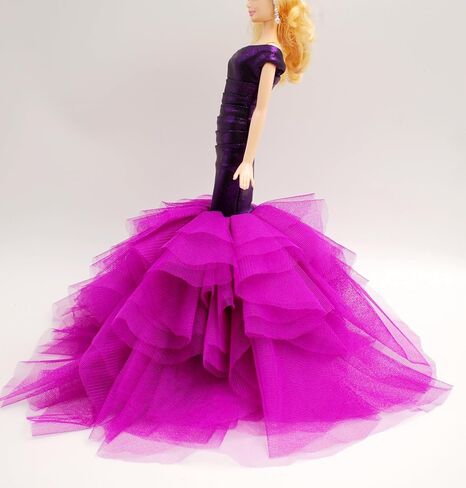 [فستان مصنوع يدويًا مناسب لدمية مقاس 12 بوصة] فستان حورية البحر أرجواني كلاسيكي بكتف واحد من Cora Gu / فساتين زفاف تناسب دمية عصرية مقاس 12 بوصة [الدمية غير متضمنة] in Kuwait