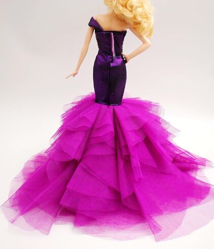 [فستان مصنوع يدويًا مناسب لدمية مقاس 12 بوصة] فستان حورية البحر أرجواني كلاسيكي بكتف واحد من Cora Gu / فساتين زفاف تناسب دمية عصرية مقاس 12 بوصة [الدمية غير متضمنة] in Kuwait