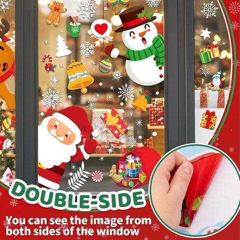 9 Sheets 200+Pcs Christmas Window Stickers Xmas Decals Decorations for Glass Snowflake Santa Claus Reindeer Window Cling Sticker for Decorations in Saudi Arabia