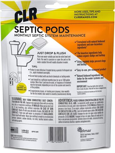 CLR Septic System Treatment Pods, Hassle-Free, Dissolvable and Easy to Flush, Formulated with Biobased Ingredients, Helps prevent Clogs and Build-up, 6 Month Supply in Kuwait