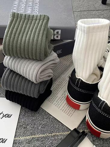 SweatyRocks Women's 5 Pairs Solid Crew Socks Knitted Couple Socks Athletic in Saudi Arabia