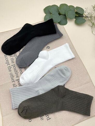 SweatyRocks Women's 5 Pairs Solid Crew Socks Knitted Couple Socks Athletic in Saudi Arabia