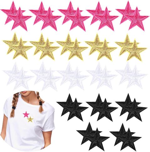 40 Pcs Star Iron on Patches, 5 Star Decorative Patch Adhesive Star Patches in 4 Colors, Sew Embroidered Patches Appliques Embellishments for DIY Craft Clothing in Saudi Arabia