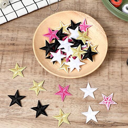 40 Pcs Star Iron on Patches, 5 Star Decorative Patch Adhesive Star Patches in 4 Colors, Sew Embroidered Patches Appliques Embellishments for DIY Craft Clothing in Saudi Arabia