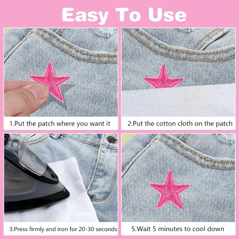 40 Pcs Star Iron on Patches, 5 Star Decorative Patch Adhesive Star Patches in 4 Colors, Sew Embroidered Patches Appliques Embellishments for DIY Craft Clothing in Saudi Arabia