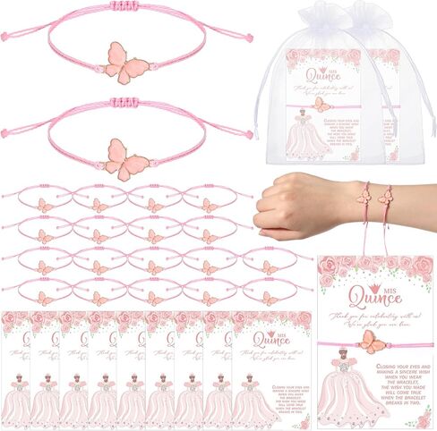 50 مجموعة من هدايا حفلات Quinceanera من Wenqik للضيوف، سوار أمنيات الفراشة مع بطاقات شكر وأكياس هدايا من الأورجانزا، هدية Quinceanera لإمدادات أعياد الميلاد الحلوة لمدة 15 عامًا، Recuerdos De Quinceañera in Saudi Arabia