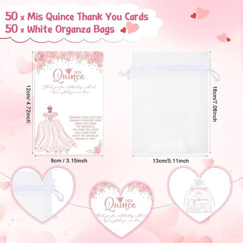 50 مجموعة من هدايا حفلات Quinceanera من Wenqik للضيوف، سوار أمنيات الفراشة مع بطاقات شكر وأكياس هدايا من الأورجانزا، هدية Quinceanera لإمدادات أعياد الميلاد الحلوة لمدة 15 عامًا، Recuerdos De Quinceañera in Saudi Arabia