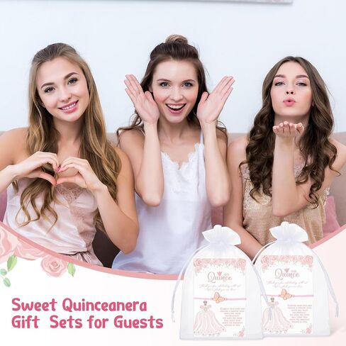 50 مجموعة من هدايا حفلات Quinceanera من Wenqik للضيوف، سوار أمنيات الفراشة مع بطاقات شكر وأكياس هدايا من الأورجانزا، هدية Quinceanera لإمدادات أعياد الميلاد الحلوة لمدة 15 عامًا، Recuerdos De Quinceañera in Saudi Arabia
