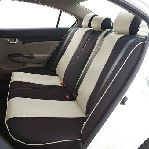 FH Group Edgy Piping Full Set Car Seat Covers, Airbag Compatible and Split Bench - Universal Fit for Cars Trucks and SUVs (Beige/Black) FB063115 in Kuwait