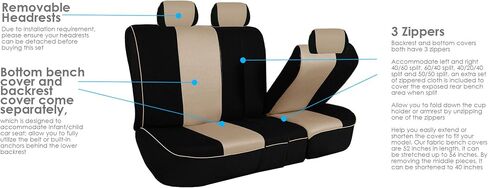 FH Group Edgy Piping Full Set Car Seat Covers, Airbag Compatible and Split Bench - Universal Fit for Cars Trucks and SUVs (Beige/Black) FB063115 in Kuwait