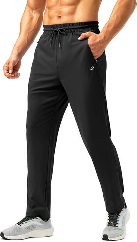 Pudolla Men's Sweatpants with Zipper Pockets Stretch Athletic Gym Pants Open Bottom for Running Casual Lounge Wear in Kuwait