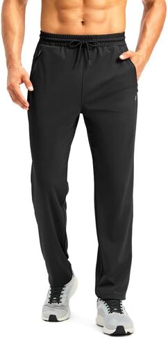 Pudolla Men's Sweatpants with Zipper Pockets Stretch Athletic Gym Pants Open Bottom for Running Casual Lounge Wear in Kuwait