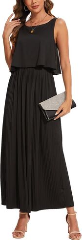 Moss Rose Women's Classic Crewneck Sleeveless A Line Formal Dress Floor Length Pleated Evening Dresses in Saudi Arabia