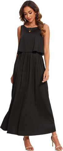Moss Rose Women's Classic Crewneck Sleeveless A Line Formal Dress Floor Length Pleated Evening Dresses in Saudi Arabia