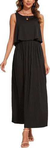 Moss Rose Women's Classic Crewneck Sleeveless A Line Formal Dress Floor Length Pleated Evening Dresses in Saudi Arabia