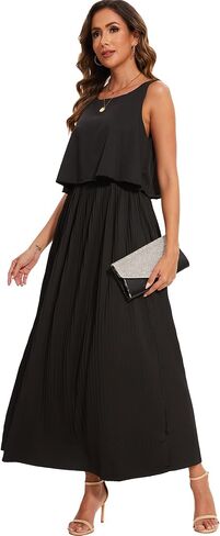 Moss Rose Women's Classic Crewneck Sleeveless A Line Formal Dress Floor Length Pleated Evening Dresses in Saudi Arabia