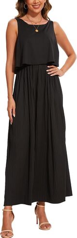 Moss Rose Women's Classic Crewneck Sleeveless A Line Formal Dress Floor Length Pleated Evening Dresses in Saudi Arabia