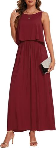 Moss Rose Women's Classic Crewneck Sleeveless A Line Formal Dress Floor Length Pleated Evening Dresses in Saudi Arabia