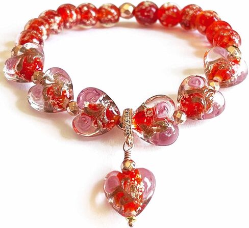 ARTSY Crafts Glow in the Dark Firefly Bead Bracelets Necklaces, Handmade in USA Heart Shaped Firefly Glass Jewelry, Murano Glass Crystal Mermaid Roses Heart Charm Bracelet Bangle in Kuwait
