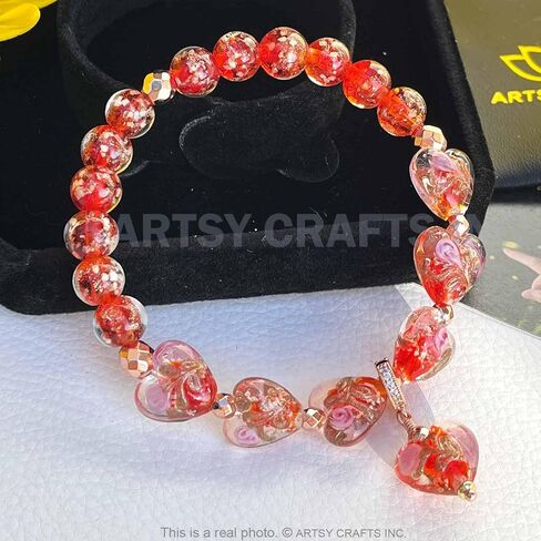 ARTSY Crafts Glow in the Dark Firefly Bead Bracelets Necklaces, Handmade in USA Heart Shaped Firefly Glass Jewelry, Murano Glass Crystal Mermaid Roses Heart Charm Bracelet Bangle in Kuwait