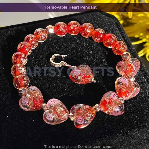 ARTSY Crafts Glow in the Dark Firefly Bead Bracelets Necklaces, Handmade in USA Heart Shaped Firefly Glass Jewelry, Murano Glass Crystal Mermaid Roses Heart Charm Bracelet Bangle in Kuwait