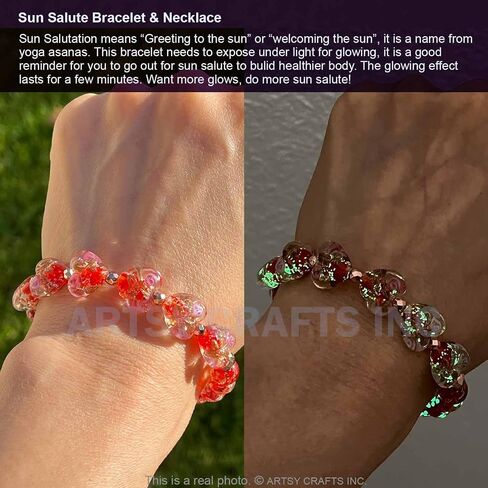 ARTSY Crafts Glow in the Dark Firefly Bead Bracelets Necklaces, Handmade in USA Heart Shaped Firefly Glass Jewelry, Murano Glass Crystal Mermaid Roses Heart Charm Bracelet Bangle in Kuwait