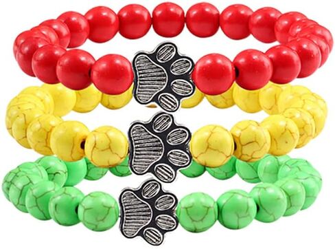 Pingyongchang Gemstones Beaded Bracelets for Men Women Gemstones Crystal Strand Stretch Beaded Dog Paw Bracelet Lover Couple Relationship Natural Stone Beads Yoga Bracelet Jewelry in Saudi Arabia