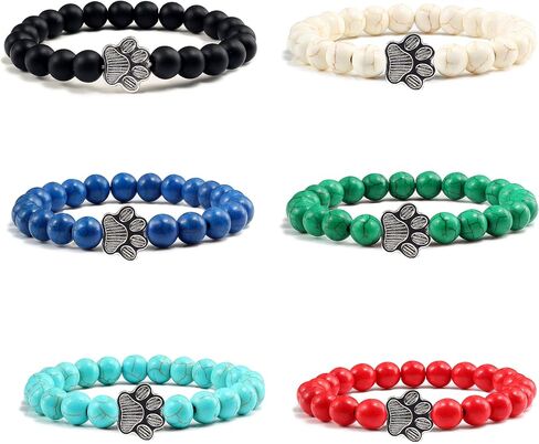 Pingyongchang Gemstones Beaded Bracelets for Men Women Gemstones Crystal Strand Stretch Beaded Dog Paw Bracelet Lover Couple Relationship Natural Stone Beads Yoga Bracelet Jewelry in Saudi Arabia