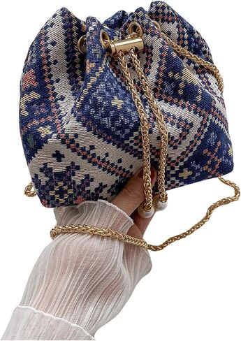 Verdusa Mini Plaid Print Drawstring Tote Bags Casual Handbags Retro Handbag in Saudi Arabia