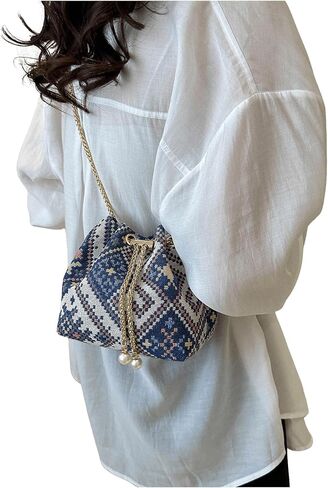 Verdusa Mini Plaid Print Drawstring Tote Bags Casual Handbags Retro Handbag in Saudi Arabia