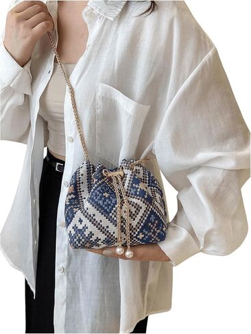 Verdusa Mini Plaid Print Drawstring Tote Bags Casual Handbags Retro Handbag in Saudi Arabia
