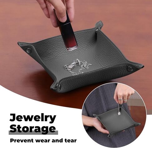 Valet Tray Desktop Storage Organizer Genuine cowhide Leather Tray Bedside Vanity Tray Catchall Nightstand Caddy Holder for Phone, Wallet, Coin, Jewelry（Etain） in Saudi Arabia