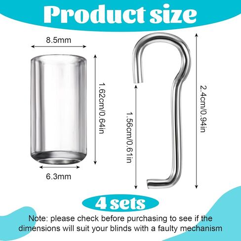 4Set Blind Wand Replacement Hook and Sleeve, Replacement with Hook Window Blind Repair Parts with 0.9 Inch Square Headrails Wand Wire and Sleeve Collar for Horizontal Blinds (4) in Saudi Arabia