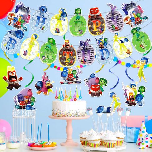 Happy Birthday Party Supplies, Cartoon Birthday Party Decorations Includes Happy Birthday Banner, Hanging Swirls for Kids Boys Girls, Baby Shower Party Favors Supplies Outdoor Indoor in Saudi Arabia