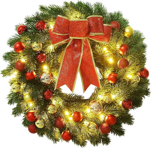 Lulu Home 16 Inch Pre-lit Christmas Wreath with Hook, Battery Operated Christmas Wreath Decorative Christmas Balls Hanging Ornament, Artificial Door Wreath 40 Clear LED Lights in Saudi Arabia