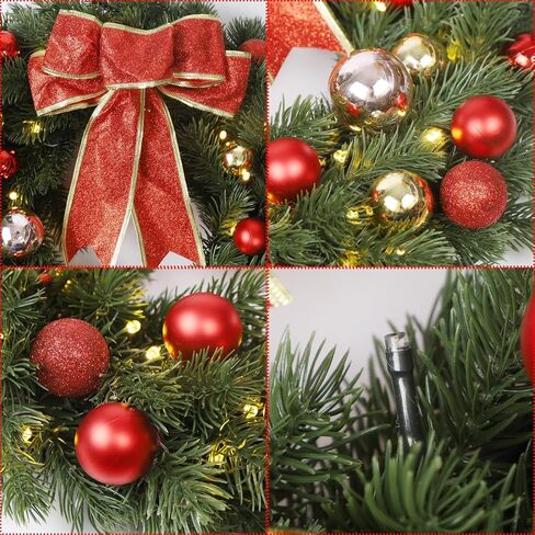 Lulu Home 16 Inch Pre-lit Christmas Wreath with Hook, Battery Operated Christmas Wreath Decorative Christmas Balls Hanging Ornament, Artificial Door Wreath 40 Clear LED Lights in Saudi Arabia