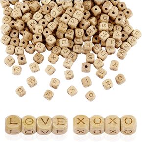 Civaner 260 Pieces 0.47 Inch Beech Wood Beads with Initial 26 Letters Natural Wooden Loose Lette Alphabet Beads for Jewelry Making and DIY Craft Projects