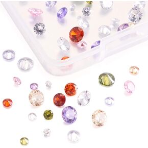 Beadthoven 80pcs 4size Mini Crystal Cubic Zirconia Stone Cabochons Faceted Pointed Back Rhinestone Loose Beads Mixed Color for DIY Jewelry Making Embellishment