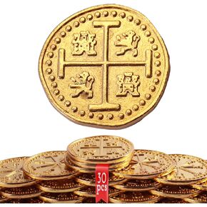 40pcs Metal Pirate Coins with Green Leather Coin Bag, Fake Coins Tokens, Pirate Treasure Chest, Metal Replica Spanish Doubloons, Gold Treasure Coins Set for Pirate Cosplay Board Games Accessory