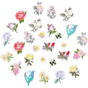 28 PCS Mini Flowers Iron On Patches Retro Mini Floral Embroidery Patch 14 Patterns Decorative Embroidered Floral Applique for Clothing,Backpacks,Jeans,Hat,Jacket