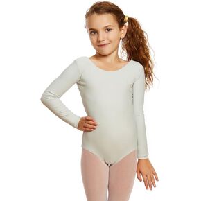 Leveret Girls Long Sleeve Leotard Light Gray S (6-8)